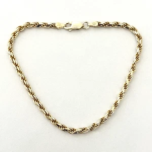 Danecraft 925 Italian Sterling Silver Gold Vermeil 3MM Rope Chain Bracelet 8" - Picture 1 of 9