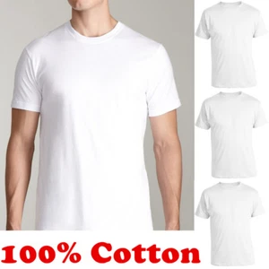 For Mens 100% Cotton Crew Neck Tagless T-Shirt Undershirt Plain White Tee XL-4XL - Picture 1 of 4