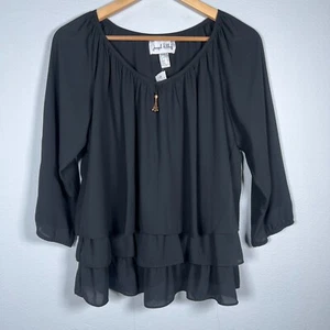 Joseph Ribkoff Womens Chiffon Blouse Size 10 Layered Ruffled Boho Black Flowy - Picture 1 of 12