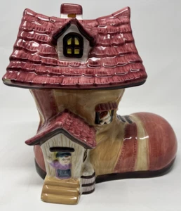 Old Woman Who Lived in a Shoe Cookie Jar Bico Nursery Rhyme Porcelain ‘70s - Picture 1 of 11
