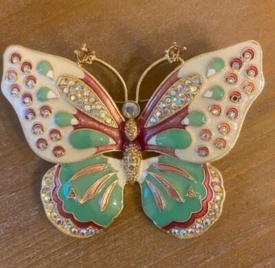 Avon Kenneth Jay Lane Enamel & Aurora Borealis Crystal Butterfly Pin Brooch KJL - Image 1 of 4