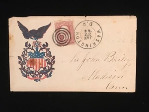 DC WASHINGTON 1864 CIVIL WAR PATRIOTIC COVER #65 EAGLE & FANCY SHIELD - Picture 1 of 4