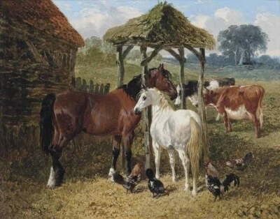 John Frederick Herring Jr caballos vacas y pollos en un lienzo de granja # 6314 Foto 1 de 4