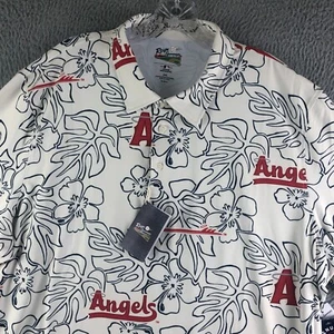 Neu mit Etikett Reyn Spooner Los Angeles Angels Poloshirt Herren 2XL weiß Blumenmuster Performance - Bild 1 von 15