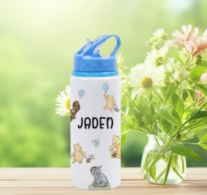 Personalised Pooh Bear Water Bottle, Back to School item, Kids Drinking Bottle - Picture 1 of 2