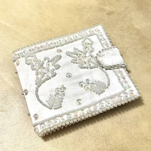Vintage White Beaded Wallet - Bonsoir Satin Formal Accessories, Wedding or Gala - Picture 1 of 15