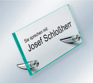 ESG-Sicherheitsglas Namensschild Tischaufsteller für Büro, Empfang, Hinweistafel - Bild 1 von 2