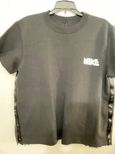 nike x sacai women short sleeve fleece top black size large cv5716-010 - Picture 1 of 7