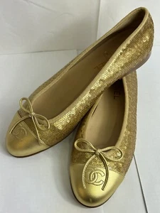 Ballerine Chanel Edizione Speciale Pelle di Agnello Oro e Paillettes Oro Nuove Taglia:41 - Foto 1 di 6