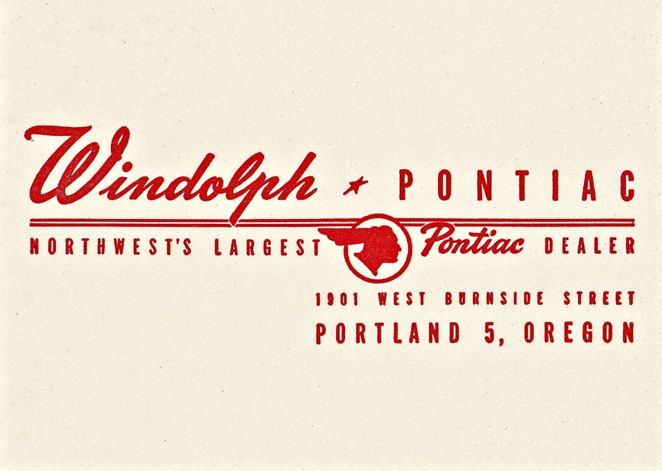 WINDOLPH PONTIAC ADVERTISING PHOTO on 5x7 GLOSSY VINTAGE REPRINT PORTLAND ORE - Image 1 of 1