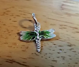 Dije libélula esmalte verde y amarillo pequeño de plata esterlina 15x16 mm - Imagen 1 de 5