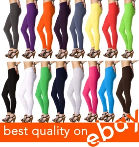 Womens Full Length Cotton Leggings All Sizes and Colors - High Quality - Picture 1 of 36