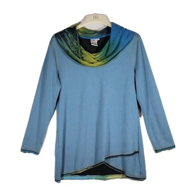 Suéter de perejil y salvia para mujer Lagenlook capucha cuello patrón mixto túnica grande Foto 1 de 4