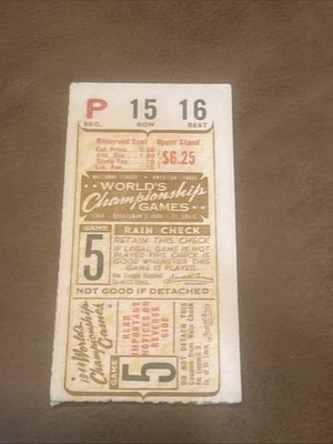 Boleto Serie Mundial 1944 GM 5 Stan Musial St Louis Cardinals Browns Foto 1 de 2