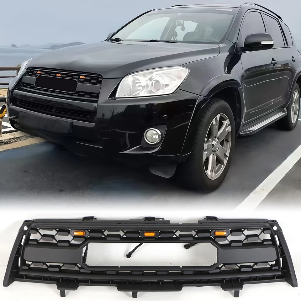 Parrilla delantera para Toyota RAV4 2009 2010 2011 2012 parrilla negra con luces LED Foto 1 de 4