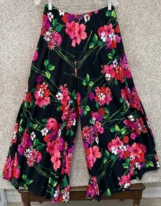 Vintage Personal Leslie Faye Floral Wide Leg Hippie Pants Waist Size 34X29 - Picture 1 of 10