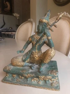 Antiguo instrumento de tocar príncipe tailandés dorado de bronce - Imagen 1 de 14