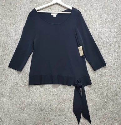 Suéter Coldwater Creek para mujer XL 16 negro tejido rayón atado para primera manga 3/4 Foto 1 de 4