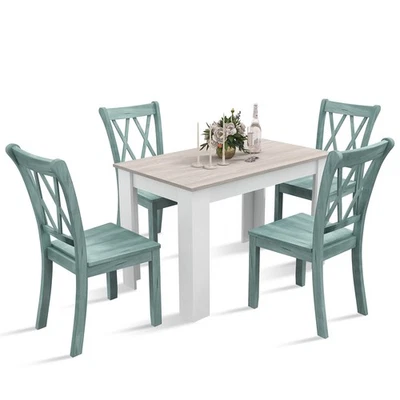 Modern 5 PCS Dining Set Rectangle Table & 4 Rubber Wood Chairs Kitchen Breakfast - Image 1 of 4