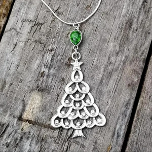 Large Silver Crystal Christmas Tree Necklace, Christmas Necklace, Holiday Gift - Picture 1 of 5