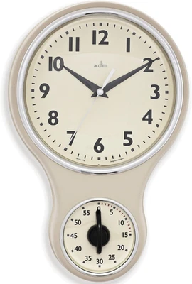 Küchenzeit Wanduhr Timer Quarz Retro Stil gewölbte Glaslinse creme 20 cm - Bild 1 von 4