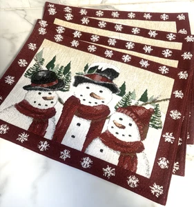 ST Nicholas Square Christmas Holiday Yuletide Snowmen Lined Placemats Set of 4 - Picture 1 of 9