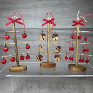 German Handcarved Wooden Christmas Tree Ornaments Hanging Apples Hearts Houses - Picture 1 of 17