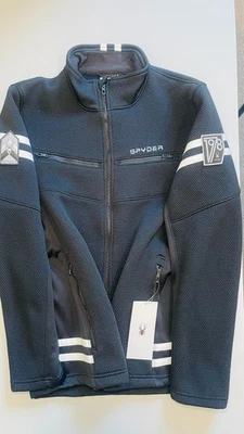 New Spyder fleece Size Large Black with white trim men's full zip up jacket - Image 1 of 4