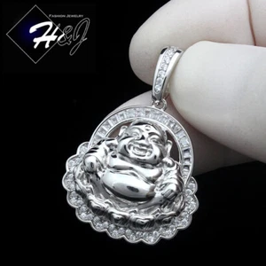 MEN 925 STERLING SILVER ICY BLING CZ GOLD PLATED/SILVER 3D BUDDHA PENDANT*SP448 - Picture 1 of 8
