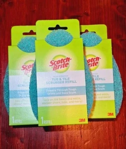3 Shower Scrubber Refills Scotch-Brite Non-Scratch For Bath and Tile Teal Blue - Picture 1 of 6