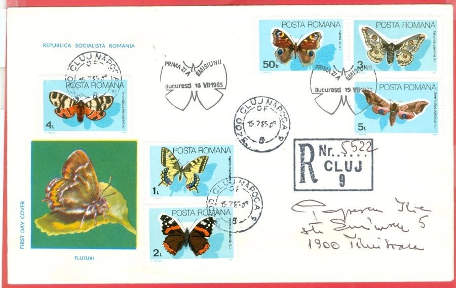 Cubierta registrada FDC Butterfly of Rumania Foto 1 de 1