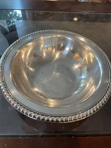 Silver Plate Vegetable Bowl with Rope Design Rim 10" Across - Picture 1 of 5