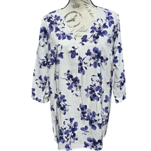 J. Jill -627 Mujer Blanco Púrpura Floral Mangas 3/4 Cuello en V Pullover Túnica Top MP - Imagen 1 de 8