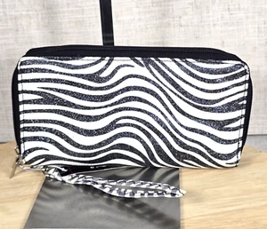 Wristlet Wallet Black And White Zebra Pattern With Glitter - Picture 1 of 9