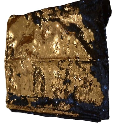 Cushion Dark Blue & Gold Sequin Cover Slip Sparkly Bling Luxury  43cm Square - Image 1 of 4