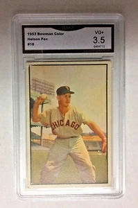 1953 BOWMAN COLOR BASEBALL NELSON FOX CARD #18 -GRADED GMA -VG+ 3.5 - NICE CARD - Picture 1 of 2