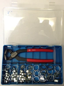 DOUBLE EAR CLIP KIT PETROL DIESEL AIR HOSE PIPE | BOX 60 CLAMPS WITH PINCER - Picture 1 of 3