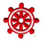SHIPS WHEEL Red & White Iron On Patch Ocean Nautical Boat 