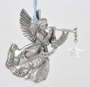 Avon 2002 Pewter Christmas Ornament Angel with Horn Star No Box - Picture 1 of 9