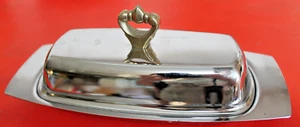 VTG Kromex 3 PC Butter Dish Mid Century Modern 60s Glass Insert Silver Art Deco - Picture 1 of 3