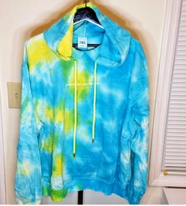 Zara Mens Tie & Dye Hooded Sweatshirt Size Large - Picture 1 of 4