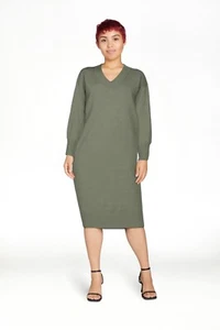 Free Assembly Women's V-Neck Sweater Dress, Green, XXL - Picture 1 of 4