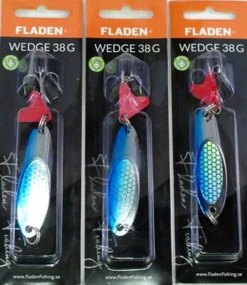3 Fladen Blue Wedge Lures Hologram 38g Mackerel Bass Pollock Fishing Spinners - Image 1 of 4