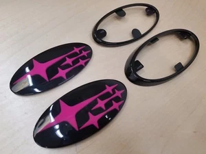 PINK REPLACEMENT F/R EMBLEMS w/ GLOSS BLACK FRAMES TRIM (FITS: BRZ) - Picture 1 of 1