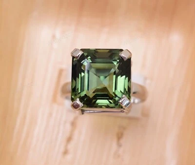 Verde Naturale Tormalina 925 Anello Argento Sterling Fidanzamento Personalizzare - Immagine 1 di 4