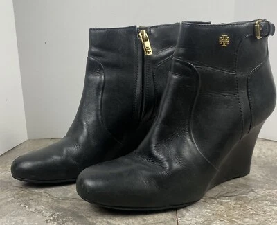 Botines de cuña negros Tory Burch Milan para mujer talla 9 M logotipo dorado Foto 1 de 4