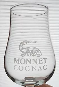 2 Vintage MONNET Cognac Etched SALAMANDER FIRE Logo Snifter Tulip Shape Glasses - Picture 1 of 7