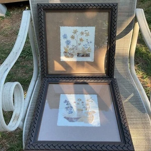 Framed Picture Dried Wild Flowers On Hand Made Paper Artist Signed 14” - Picture 1 of 7