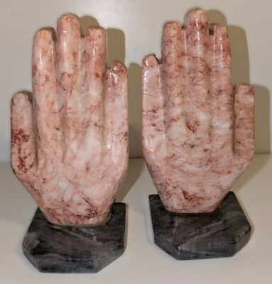 Pink Onyx Marble Hand Bookends Rare Hand Carved Mid-Century - Image 1 of 4