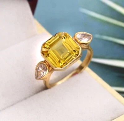 Ceylon Yellow  Sapphire Ring Asscher Ring Sapphire Gemstone Ring Christmas Gifts - Image 1 of 4